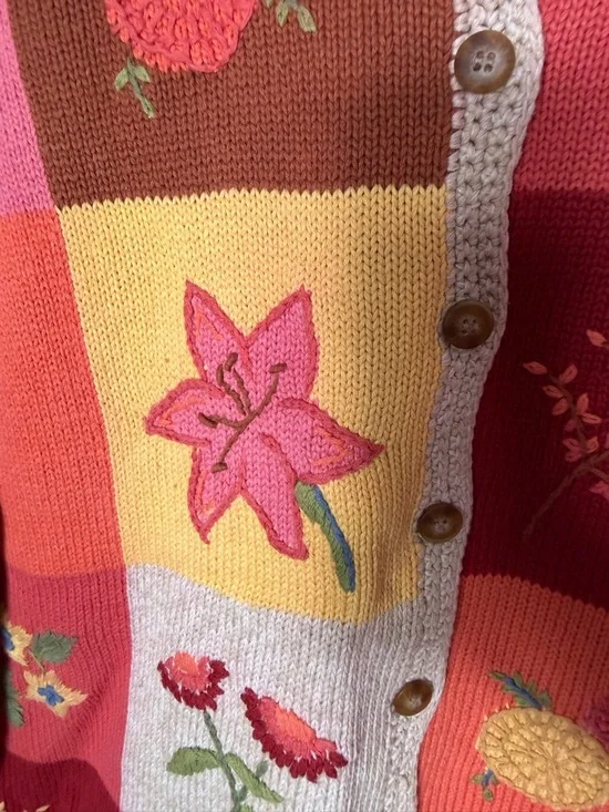 Vintage Appleseeds Ramie Cotton Cardigan Sweater Embroidered Fall Floral *o - Picture 4 of 10